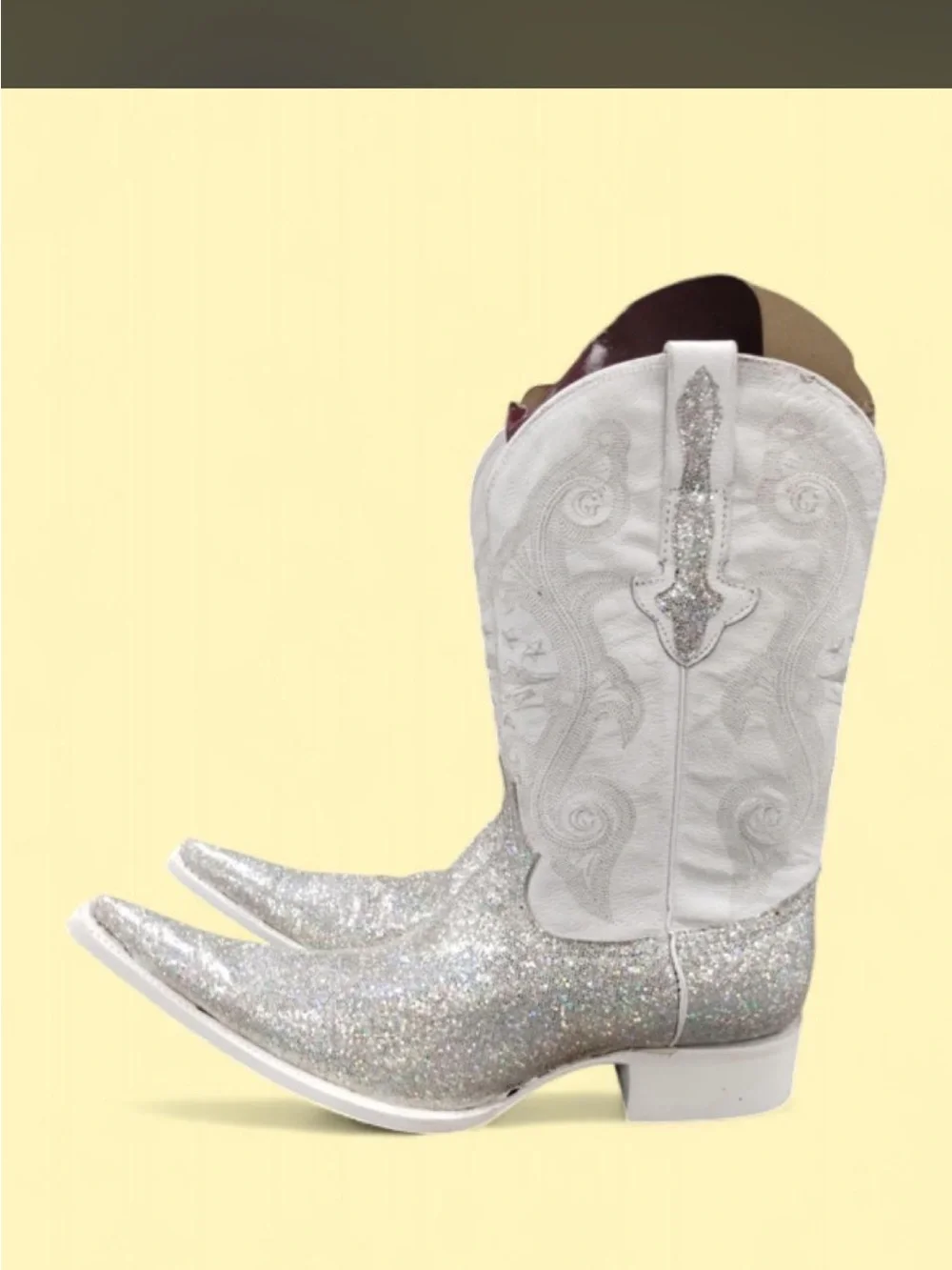 El General White Glitter Western Heeled Boots for Women